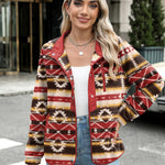 Nadorine Women's Cozy Fleece Jacket Western Aztec Print Coat