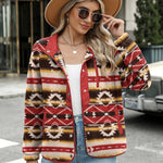Nadorine Women's Cozy Fleece Jacket Western Aztec Print Coat