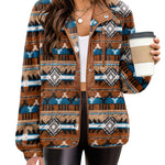 Nadorine Women's Cozy Fleece Jacket Western Aztec Print Coat