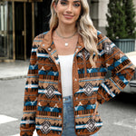 Nadorine Women's Cozy Fleece Jacket Western Aztec Print Coat