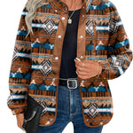 Nadorine Women's Cozy Fleece Jacket Western Aztec Print Coat