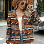 Nadorine Women's Cozy Fleece Jacket Western Aztec Print Coat