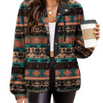 Nadorine Women's Cozy Fleece Jacket Western Aztec Print Coat