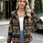 Nadorine Women's Cozy Fleece Jacket Western Aztec Print Coat