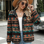 Nadorine Women's Cozy Fleece Jacket Western Aztec Print Coat