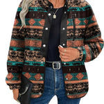 Nadorine Women's Cozy Fleece Jacket Western Aztec Print Coat