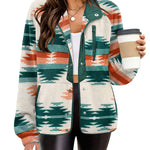 Nadorine Women's Cozy Fleece Jacket Western Aztec Print Coat