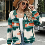 Nadorine Women's Cozy Fleece Jacket Western Aztec Print Coat