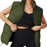 Nadorine Women Sleeveless Warm Jackets Casual Stand Collar Puffer Vest