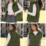 Nadorine Women Sleeveless Warm Jackets Casual Stand Collar Puffer Vest