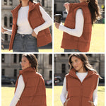 Nadorine Women Sleeveless Warm Jackets Casual Stand Collar Puffer Vest