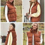Nadorine Women Sleeveless Warm Jackets Casual Stand Collar Puffer Vest