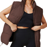 Nadorine Women Sleeveless Warm Jackets Casual Stand Collar Puffer Vest
