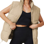 Nadorine Women Sleeveless Warm Jackets Casual Stand Collar Puffer Vest