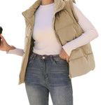 Nadorine Women Sleeveless Warm Jackets Casual Stand Collar Puffer Vest