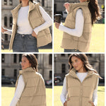 Nadorine Women Sleeveless Warm Jackets Casual Stand Collar Puffer Vest
