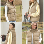 Nadorine Women Sleeveless Warm Jackets Casual Stand Collar Puffer Vest