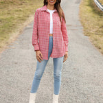 Nadorine Long Sleeve Plaid Shirt for Women Flannel Button Down Shirts