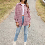 Nadorine Long Sleeve Plaid Shirt for Women Flannel Button Down Shirts