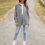 Nadorine Long Sleeve Plaid Shirt for Women Flannel Button Down Shirts