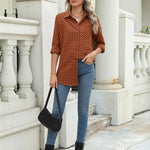 Nadorine Long Sleeve Plaid Shirt for Women Flannel Button Down Shirts