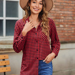 Nadorine Long Sleeve Plaid Shirt for Women Flannel Button Down Shirts
