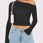 Zeagoo Womens Long Sleeve Off The Shoulder Casual Crop Tops