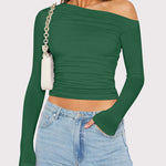 Zeagoo Womens Long Sleeve Off The Shoulder Casual Crop Tops