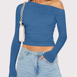 Zeagoo Womens Long Sleeve Off The Shoulder Casual Crop Tops