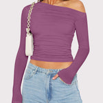 Zeagoo Womens Long Sleeve Off The Shoulder Casual Crop Tops