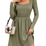 Zeagoo Womens Casual Sweater Dress Square Neck Knit Long Sleeve Dress