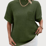 Nadorine Vest Mock Neck Batwing Short Sleeve Ribbed Knit Tops