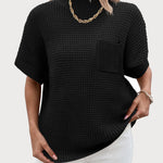 Nadorine Vest Mock Neck Batwing Short Sleeve Ribbed Knit Tops