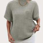 Nadorine Vest Mock Neck Batwing Short Sleeve Ribbed Knit Tops