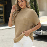 Nadorine Vest Mock Neck Batwing Short Sleeve Ribbed Knit Tops