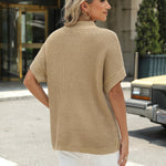 Nadorine Vest Mock Neck Batwing Short Sleeve Ribbed Knit Tops