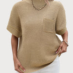 Nadorine Vest Mock Neck Batwing Short Sleeve Ribbed Knit Tops