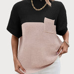 Nadorine Vest Mock Neck Batwing Short Sleeve Ribbed Knit Tops