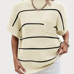 Nadorine Vest Mock Neck Batwing Short Sleeve Ribbed Knit Tops
