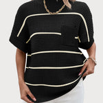 Nadorine Vest Mock Neck Batwing Short Sleeve Ribbed Knit Tops
