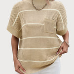 Nadorine Vest Mock Neck Batwing Short Sleeve Ribbed Knit Tops