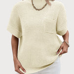 Nadorine Vest Mock Neck Batwing Short Sleeve Ribbed Knit Tops