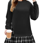 Nadorine Women Oversized Sweatshirt Plaid Patchwork Dress