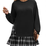 Nadorine Women Oversized Sweatshirt Plaid Patchwork Dress