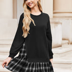 Nadorine Women Oversized Sweatshirt Plaid Patchwork Dress