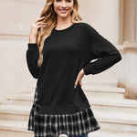 Nadorine Women Oversized Sweatshirt Plaid Patchwork Dress