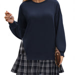 Nadorine Women Oversized Sweatshirt Plaid Patchwork Dress