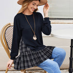 Nadorine Women Oversized Sweatshirt Plaid Patchwork Dress