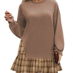 Nadorine Women Oversized Sweatshirt Plaid Patchwork Dress