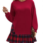 Nadorine Women Oversized Sweatshirt Plaid Patchwork Dress